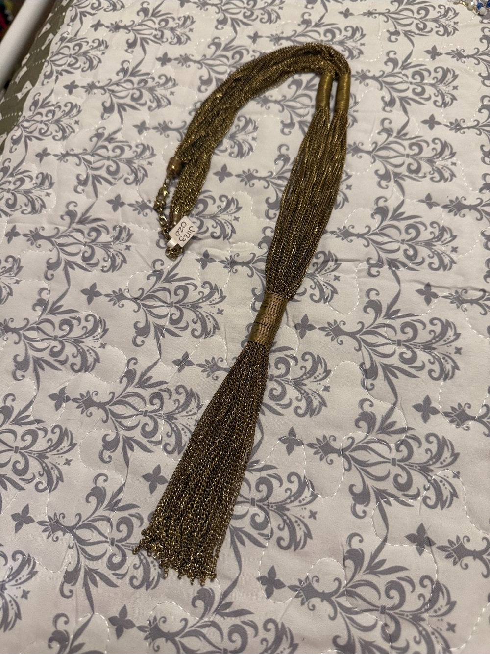 Gold Multi-Strand Tassel Necklace - Women Jewelry- 19” long